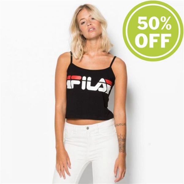 Tops Fila Mulher Pretas - Fila Brit Top Wmn Top With Thin Straps En Portugal,BWJU-10687